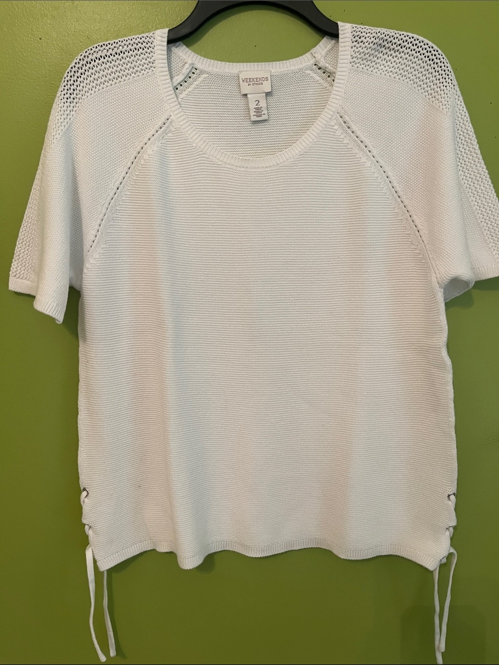 Weekend By Chicos Sweater White Lace-Up Side